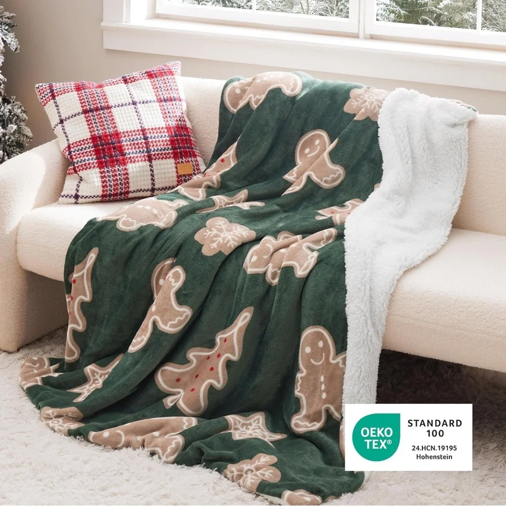 Festive Green Gingerbread Holiday Throw Blanket